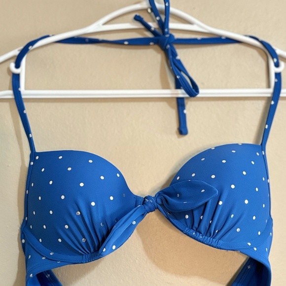 Aerie Vibrant Blue & Silver Polka Dot Push Up Halter Bikini Top - Size 34B EUC - Picture 5 of 13